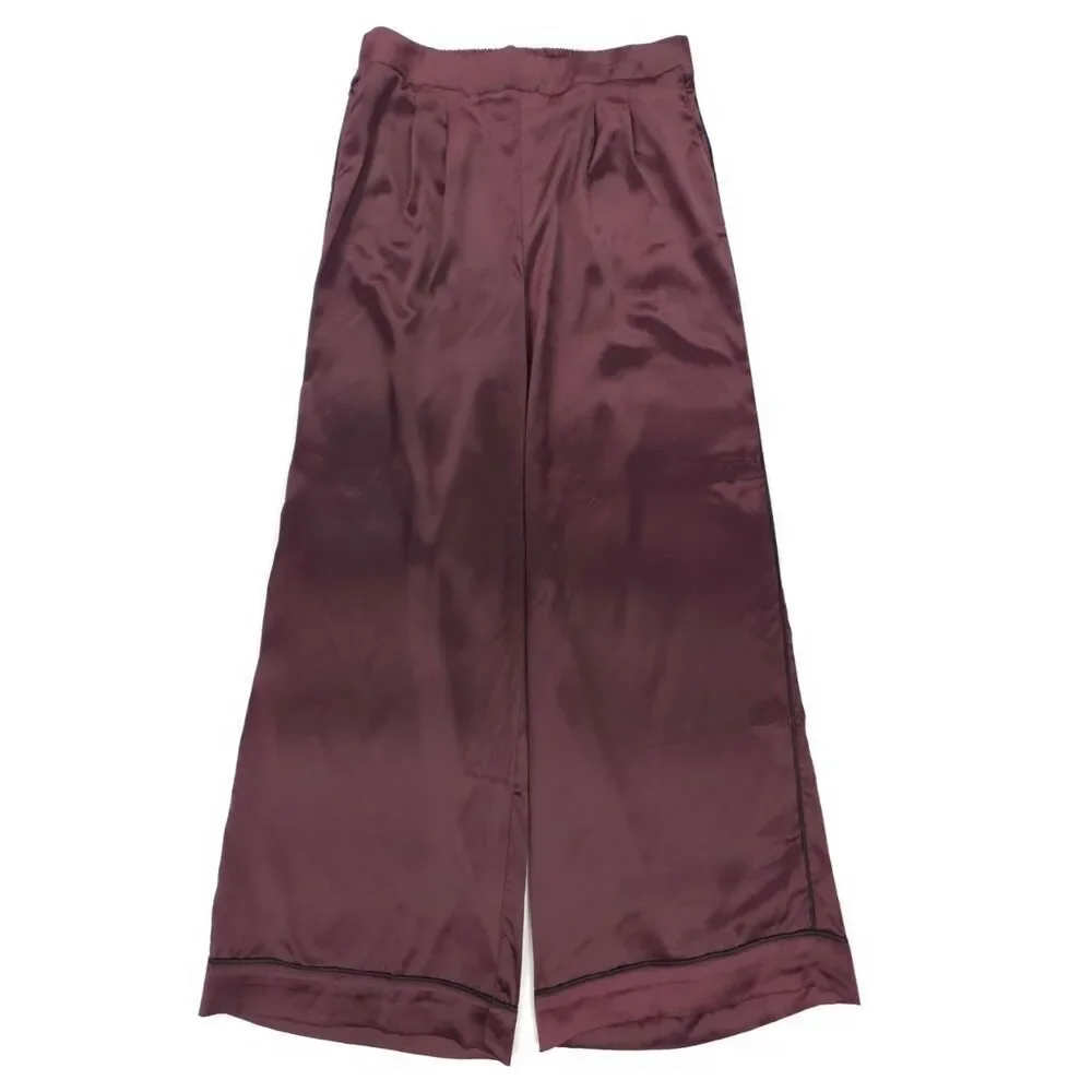NWT Torrid Madison Satin Button-Up Long Sleeve Shirt Wide Leg Pant Set Burgundy